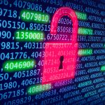 Data security breach concept showing open padlock against stream of digital numbers representing surveillance and data vulnerability