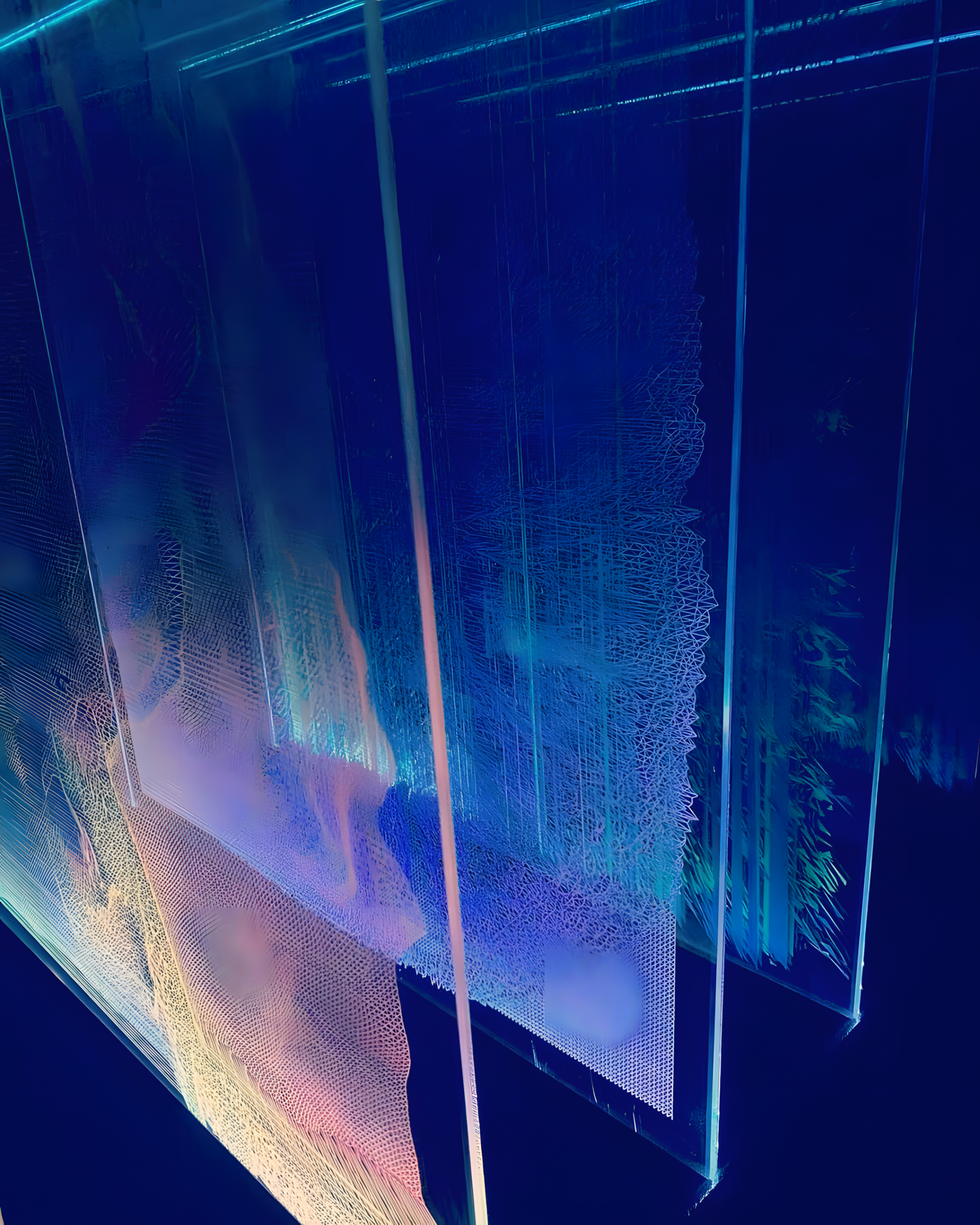 Dissection of Reality generative algorithm visualisation through illuminated glass panels by Hristo Yordanov 2022