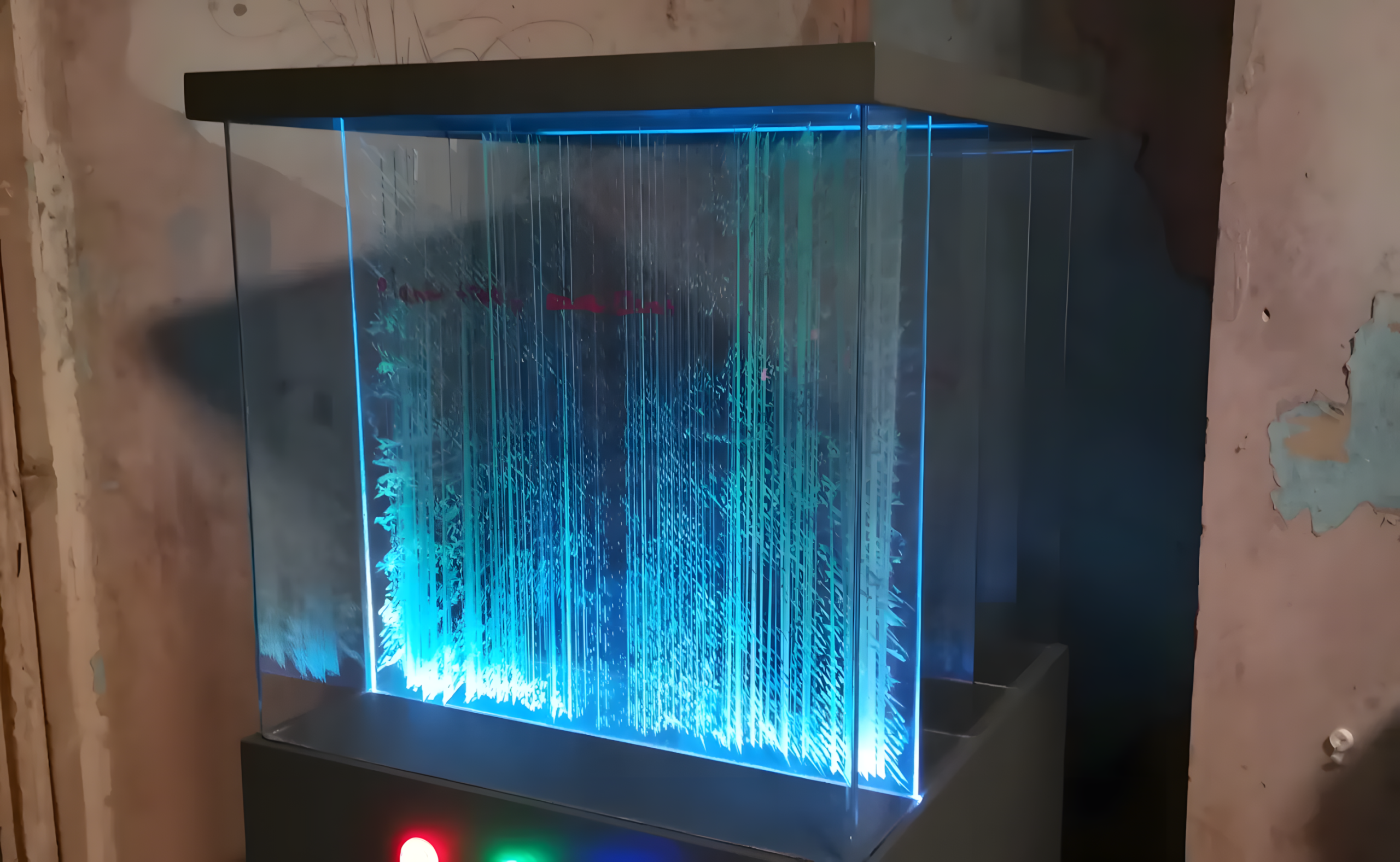 Dissection of Reality mixed media light installation glass wood LED object by Hristo Yordanov 2022